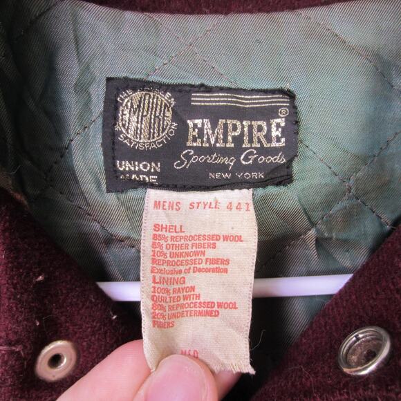 Vintage Empire Sporting Goods Varsity Jacket Mens Medium Red Wool Snap Back 80s - Picture 2 of 9